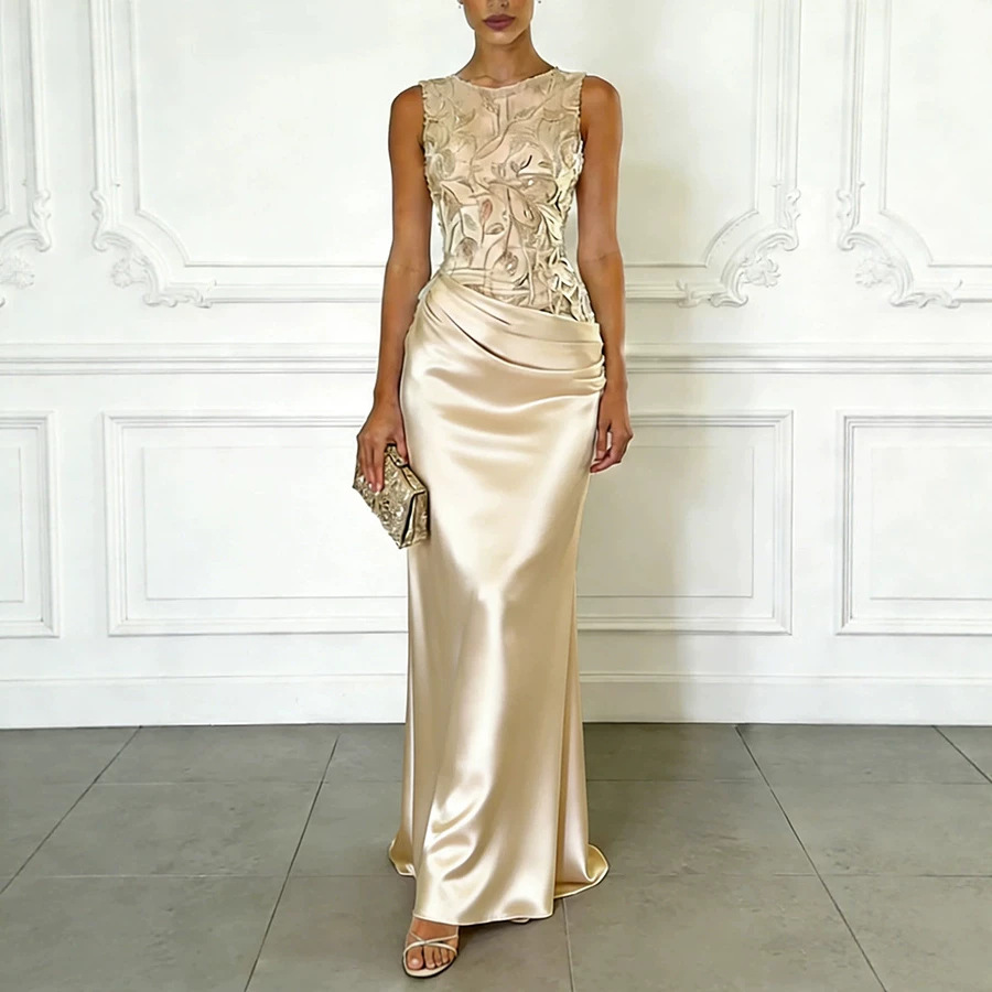 Luxury Lifestyle - Luxury Satin Long Evening Dress Sleeveless